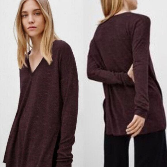 Aritzia Wilfred Sherbrooke Top Heathered Plum Size XXS V-Neck Long Sleeve Knit - Picture 9 of 9